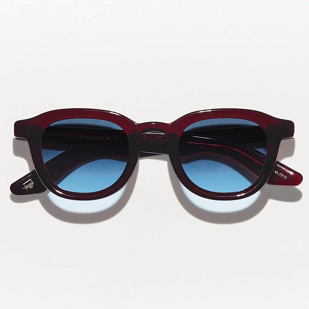 Moscot Dahven Polychrome Burgundy Eyeglasses Frames Blue Tint Lenses, 44[]24-139